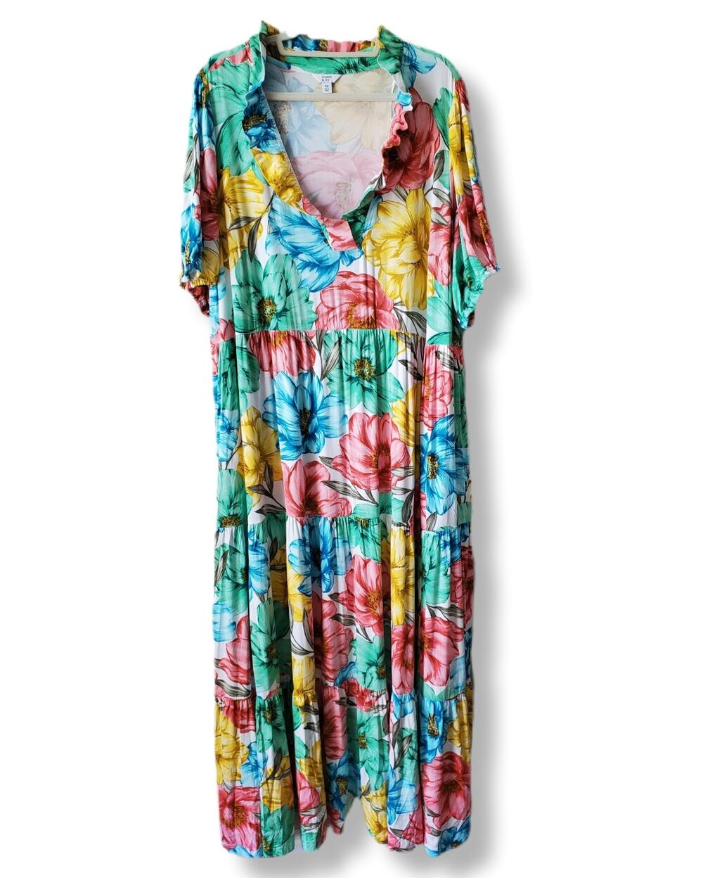 Crown Ivy Colorful Floral Maxi Kaftan Dress 4X Boho Preppy Coastal Wedding Guest